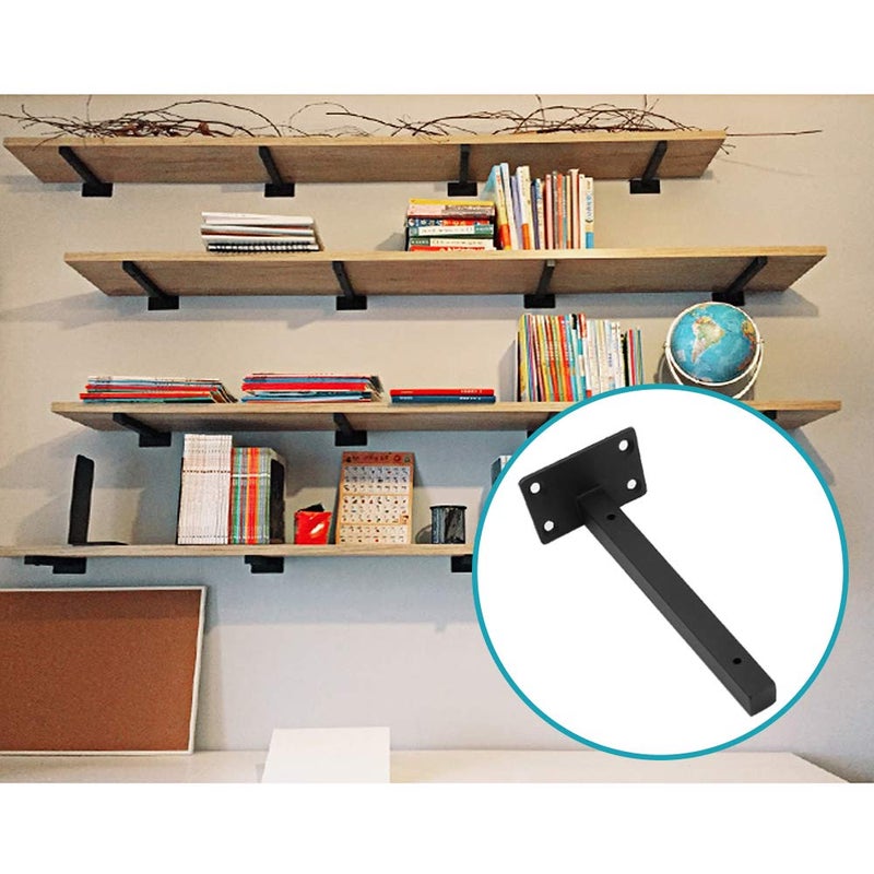 Luomorgo 4 Pcs 14" Floating Shelf Bracket Stainless Steel Heavy Duty Black Shelf Brackets Blind Shelf Supports Hidden Brackets for Floating Wood Shelves - Screws and Wall Plugs Included - Image 5